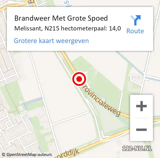 Locatie op kaart van de 112 melding: Brandweer Met Grote Spoed Naar Melissant, N215 hectometerpaal: 14,0 op 1 december 2017 01:40