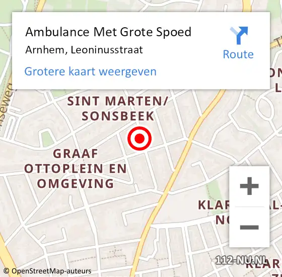 Locatie op kaart van de 112 melding: Ambulance Met Grote Spoed Naar Arnhem, Leoninusstraat op 1 december 2017 07:11