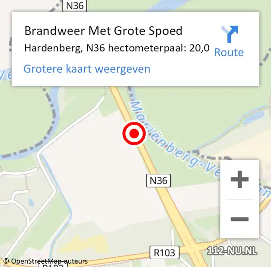 Locatie op kaart van de 112 melding: Brandweer Met Grote Spoed Naar Hardenberg, N36 hectometerpaal: 20,0 op 8 februari 2014 11:40