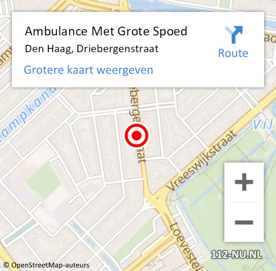Locatie op kaart van de 112 melding: Ambulance Met Grote Spoed Naar Den Haag, Driebergenstraat op 1 december 2017 10:47