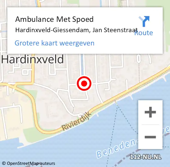 Locatie op kaart van de 112 melding: Ambulance Met Spoed Naar Hardinxveld-Giessendam, Jan Steenstraat op 1 december 2017 10:49