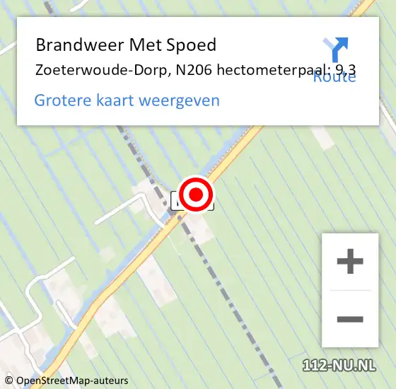 Locatie op kaart van de 112 melding: Brandweer Met Spoed Naar Zoeterwoude-Dorp, N206 hectometerpaal: 9,3 op 1 december 2017 12:31