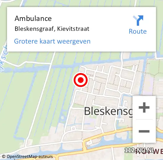 Locatie op kaart van de 112 melding: Ambulance Bleskensgraaf, Kievitstraat op 1 december 2017 13:16