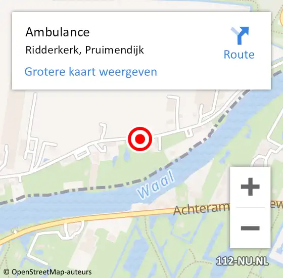 Locatie op kaart van de 112 melding: Ambulance Ridderkerk, Pruimendijk op 1 december 2017 13:18