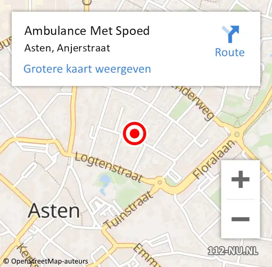 Locatie op kaart van de 112 melding: Ambulance Met Spoed Naar Asten, Anjerstraat op 1 december 2017 13:49