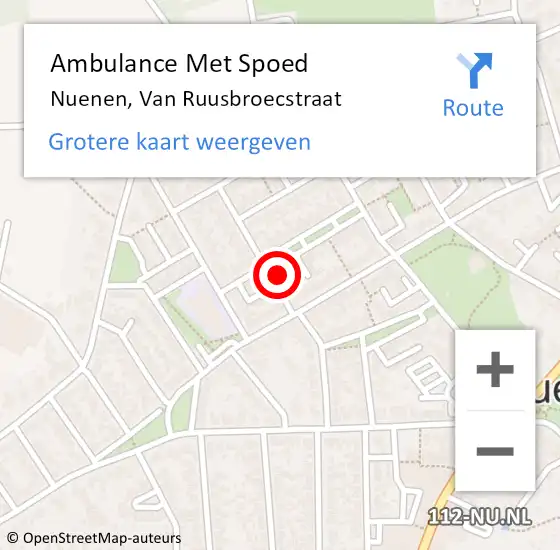 Locatie op kaart van de 112 melding: Ambulance Met Spoed Naar Nuenen, Van Ruusbroecstraat op 1 december 2017 14:09