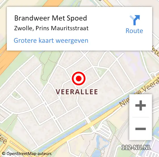 Locatie op kaart van de 112 melding: Brandweer Met Spoed Naar Zwolle, Prins Mauritsstraat op 1 december 2017 14:53