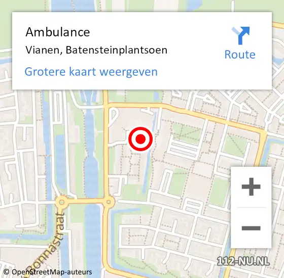 Locatie op kaart van de 112 melding: Ambulance Vianen, Batensteinplantsoen op 1 december 2017 15:26