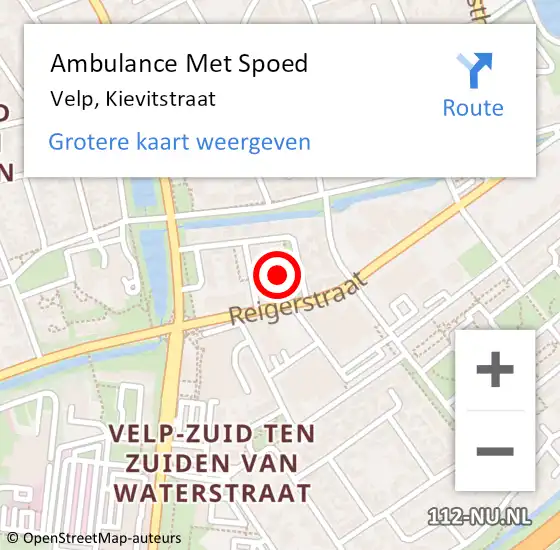 Locatie op kaart van de 112 melding: Ambulance Met Spoed Naar Velp, Kievitstraat op 1 december 2017 16:56
