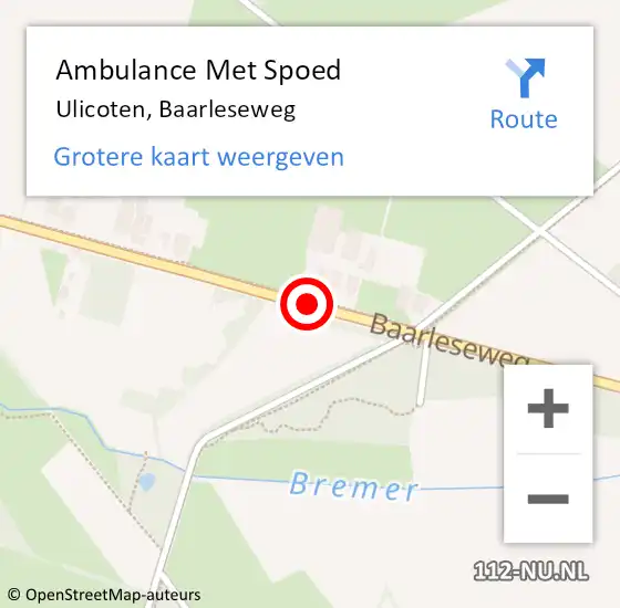 Locatie op kaart van de 112 melding: Ambulance Met Spoed Naar Ulicoten, Baarleseweg op 1 december 2017 17:20