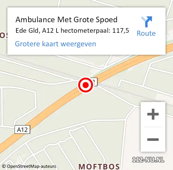 Locatie op kaart van de 112 melding: Ambulance Met Grote Spoed Naar Ede, A12 R hectometerpaal: 120,1 op 1 december 2017 17:26