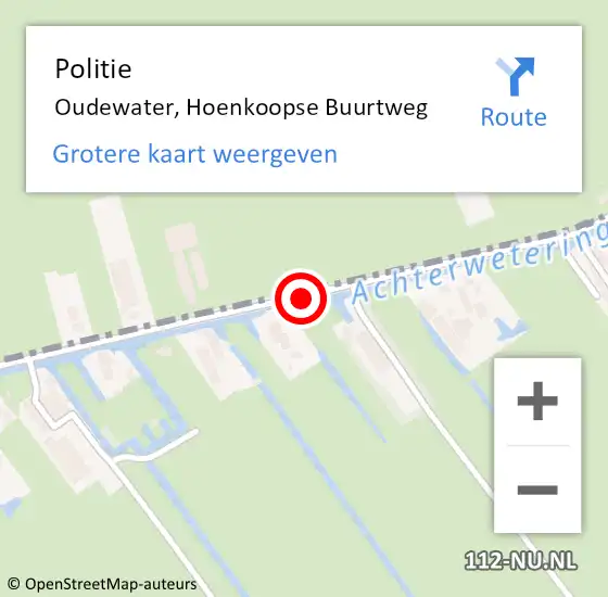 Locatie op kaart van de 112 melding: Politie Oudewater, Hoenkoopse Buurtweg op 1 december 2017 17:27