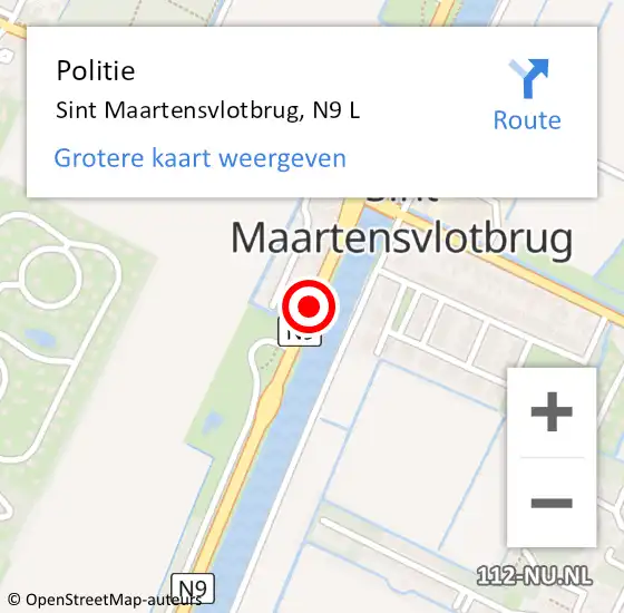 Locatie op kaart van de 112 melding: Politie Sint Maartensvlotbrug, N9 L op 1 december 2017 17:31