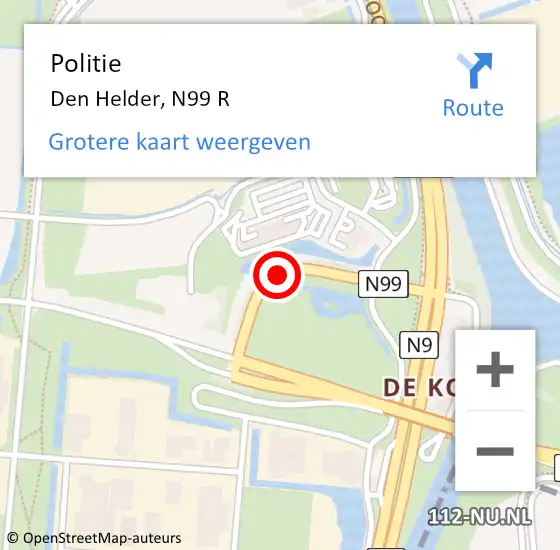 Locatie op kaart van de 112 melding: Politie Den Helder, N99 R op 1 december 2017 17:42