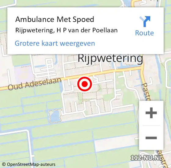 Locatie op kaart van de 112 melding: Ambulance Met Spoed Naar Rijpwetering, H P van der Poellaan op 1 december 2017 17:53