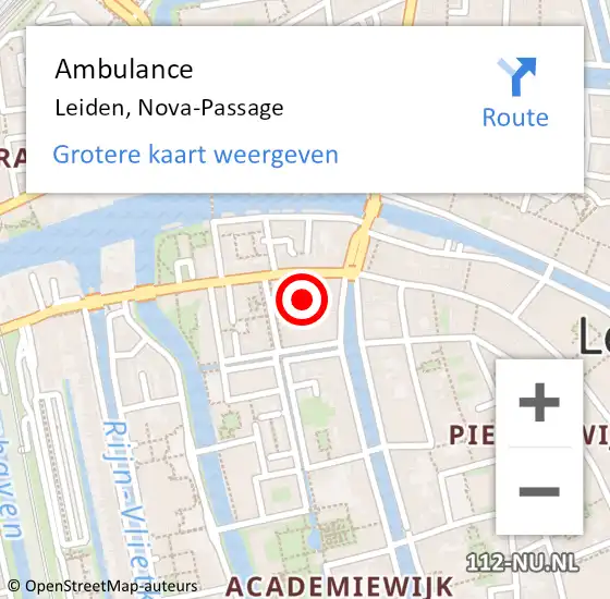 Locatie op kaart van de 112 melding: Ambulance Leiden, Nova-Passage op 1 december 2017 18:18