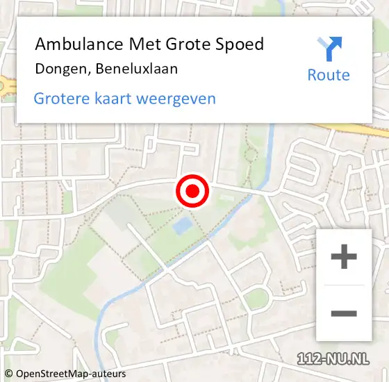 Locatie op kaart van de 112 melding: Ambulance Met Grote Spoed Naar Dongen, Beneluxlaan op 1 december 2017 18:19