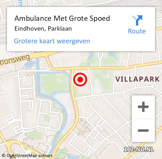 Locatie op kaart van de 112 melding: Ambulance Met Grote Spoed Naar Eindhoven, Parklaan op 1 december 2017 20:43