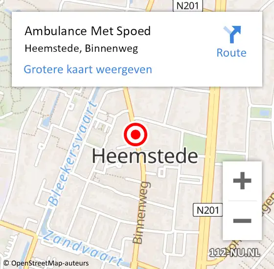 Locatie op kaart van de 112 melding: Ambulance Met Spoed Naar Heemstede, Binnenweg op 1 december 2017 21:18