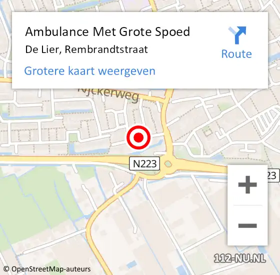 Locatie op kaart van de 112 melding: Ambulance Met Grote Spoed Naar De Lier, Rembrandtstraat op 1 december 2017 22:26