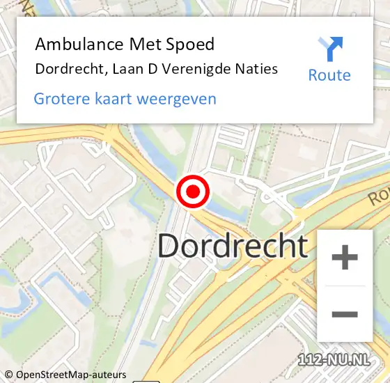 Locatie op kaart van de 112 melding: Ambulance Met Spoed Naar Dordrecht, Laan Der Verenigde Naties op 1 december 2017 23:06