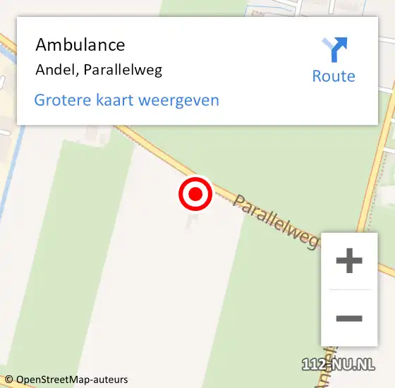 Locatie op kaart van de 112 melding: Ambulance Andel, Parallelweg op 2 december 2017 02:57