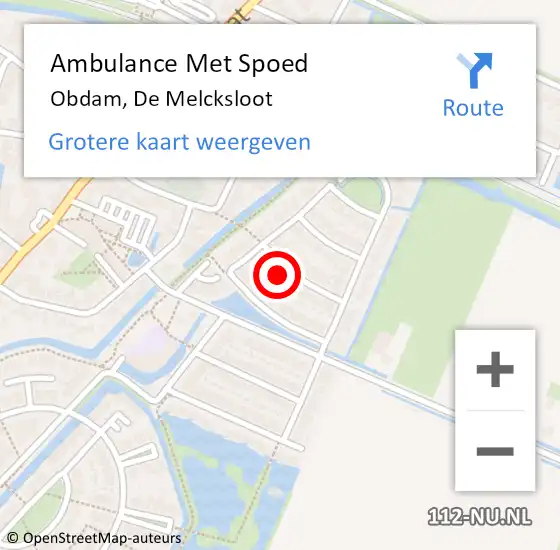 Locatie op kaart van de 112 melding: Ambulance Met Spoed Naar Obdam, De Melcksloot op 2 december 2017 03:43