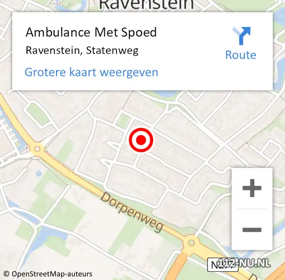 Locatie op kaart van de 112 melding: Ambulance Met Spoed Naar Ravenstein, Statenweg op 2 december 2017 08:05