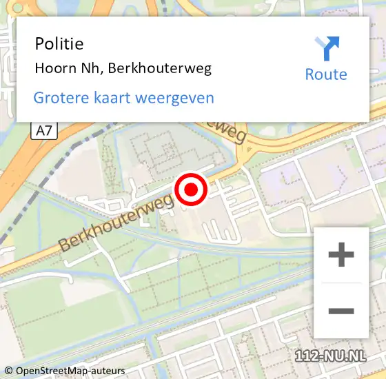 Locatie op kaart van de 112 melding: Politie Hoorn Nh, Berkhouterweg op 2 december 2017 08:30