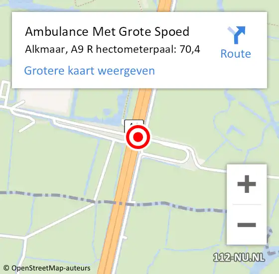 Locatie op kaart van de 112 melding: Ambulance Met Grote Spoed Naar Alkmaar, A9 R hectometerpaal: 70,4 op 2 december 2017 09:36