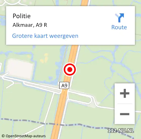 Locatie op kaart van de 112 melding: Politie Alkmaar, A9 R op 2 december 2017 09:37