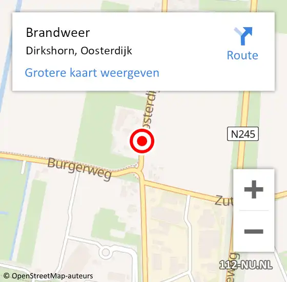 Locatie op kaart van de 112 melding: Brandweer Dirkshorn, Oosterdijk op 2 december 2017 09:43