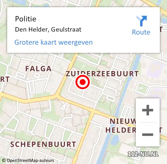 Locatie op kaart van de 112 melding: Politie Den Helder, Geulstraat op 2 december 2017 09:57