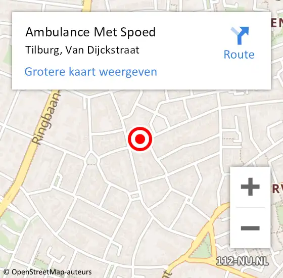 Locatie op kaart van de 112 melding: Ambulance Met Spoed Naar Tilburg, Van Dijckstraat op 2 december 2017 11:21