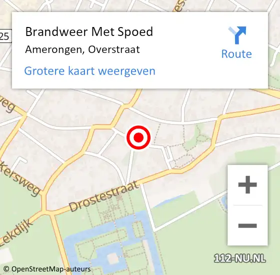 Locatie op kaart van de 112 melding: Brandweer Met Spoed Naar Amerongen, Overstraat op 2 december 2017 11:43