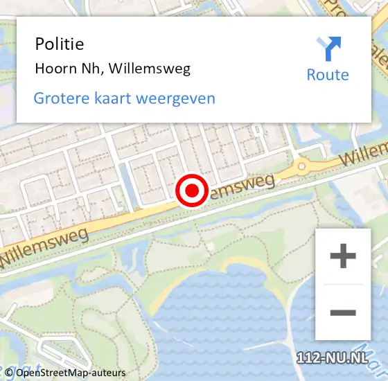 Locatie op kaart van de 112 melding: Politie Hoorn Nh, Willemsweg op 2 december 2017 12:58