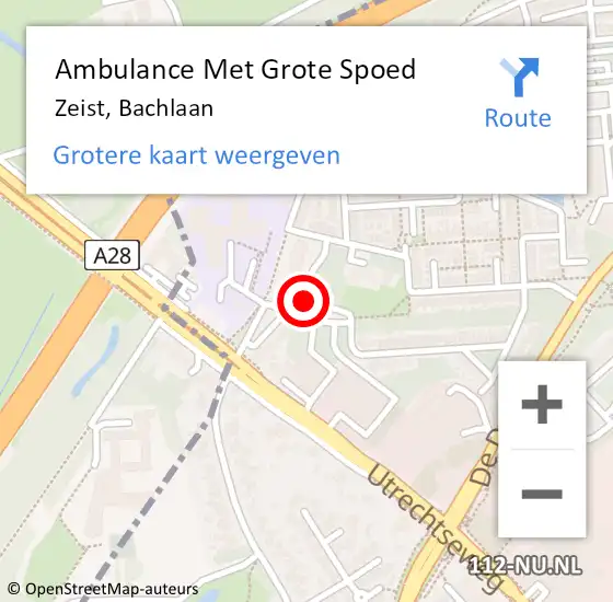 Locatie op kaart van de 112 melding: Ambulance Met Grote Spoed Naar Zeist, Bachlaan op 2 december 2017 13:41
