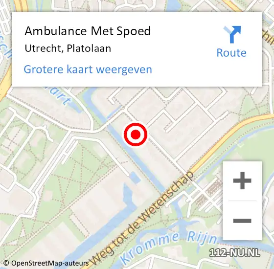 Locatie op kaart van de 112 melding: Ambulance Met Spoed Naar Utrecht, Platolaan op 2 december 2017 13:59