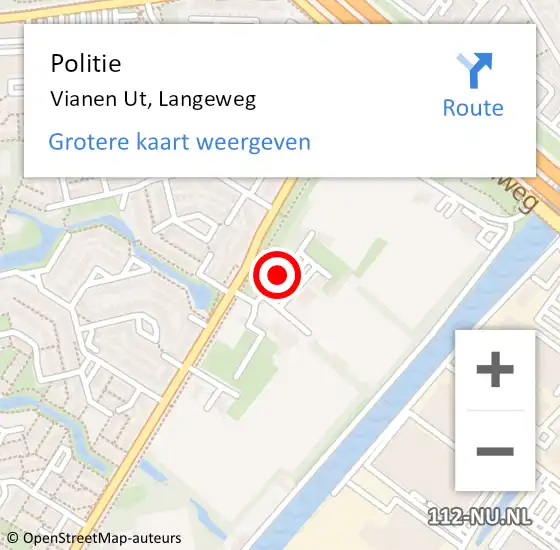 Locatie op kaart van de 112 melding: Politie Vianen Ut, Langeweg op 2 december 2017 14:06