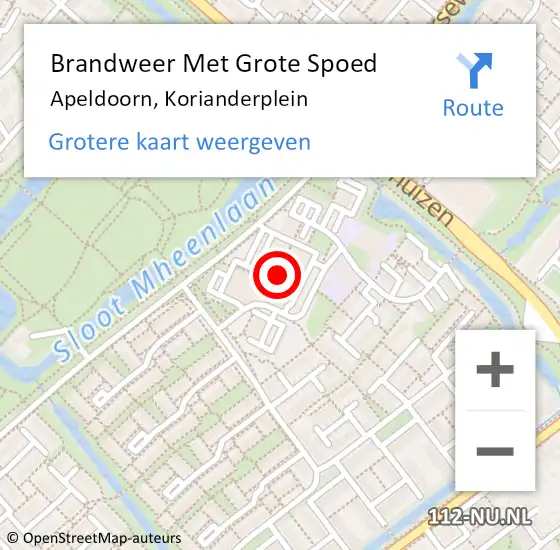 Locatie op kaart van de 112 melding: Brandweer Met Grote Spoed Naar Apeldoorn, Korianderplein op 2 december 2017 15:08