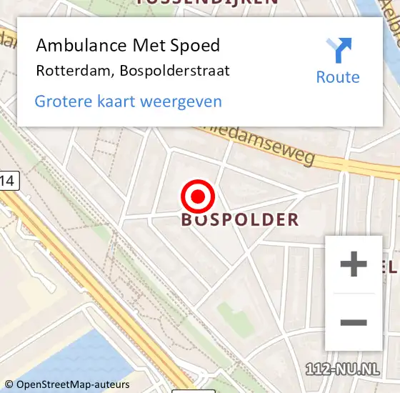 Locatie op kaart van de 112 melding: Ambulance Met Spoed Naar Rotterdam, Bospolderstraat op 2 december 2017 15:51