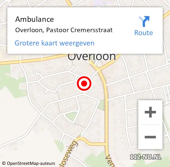 Locatie op kaart van de 112 melding: Ambulance Overloon, Pastoor Cremersstraat op 2 december 2017 16:57