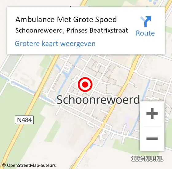 Locatie op kaart van de 112 melding: Ambulance Met Grote Spoed Naar Schoonrewoerd, Prinses Beatrixstraat op 2 december 2017 17:18