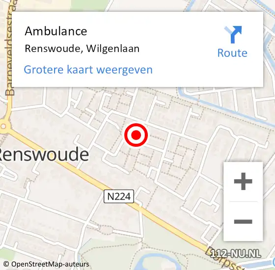 Locatie op kaart van de 112 melding: Ambulance Renswoude, Wilgenlaan op 8 februari 2014 14:07