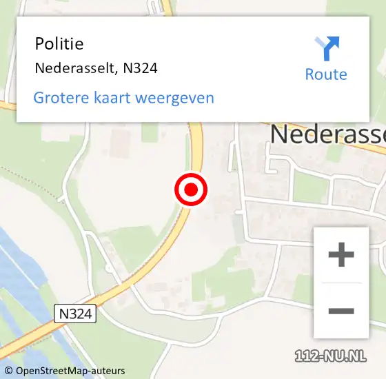 Locatie op kaart van de 112 melding: Politie Nederasselt, N324 op 2 december 2017 18:39