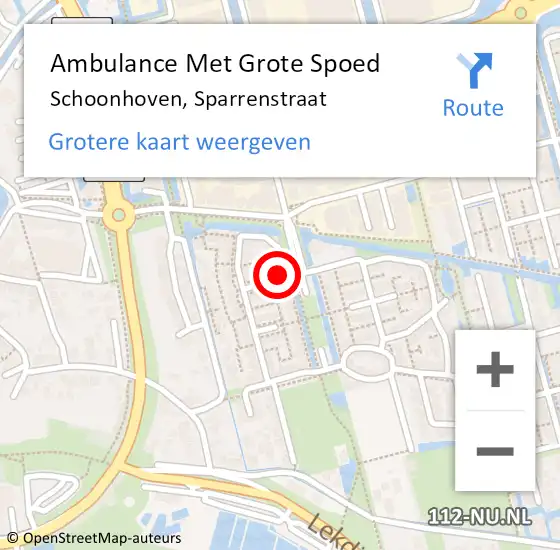 Locatie op kaart van de 112 melding: Ambulance Met Grote Spoed Naar Schoonhoven, Sparrenstraat op 2 december 2017 19:16