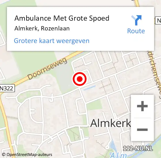 Locatie op kaart van de 112 melding: Ambulance Met Grote Spoed Naar Almkerk, Rozenlaan op 2 december 2017 20:11