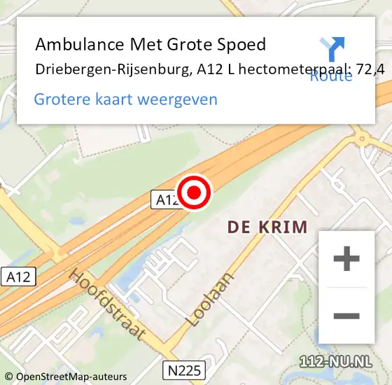 Locatie op kaart van de 112 melding: Ambulance Met Grote Spoed Naar Driebergen-Rijsenburg, A12 L hectometerpaal: 76,2 op 2 december 2017 20:45