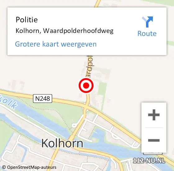 Locatie op kaart van de 112 melding: Politie Kolhorn, Waardpolderhoofdweg op 2 december 2017 21:57