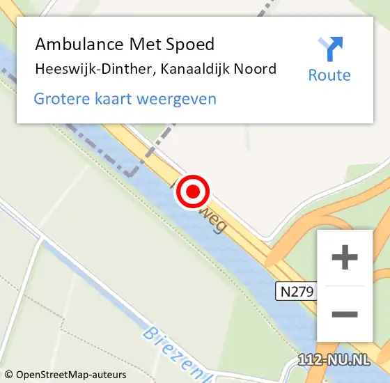 Locatie op kaart van de 112 melding: Ambulance Met Spoed Naar Heeswijk-Dinther, Kanaaldijk Noord op 2 december 2017 22:31